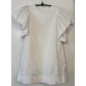 MABLE White Cotton Mini Dress Flutter Sleeves S Lined Zipper Boho Preppy Fairy